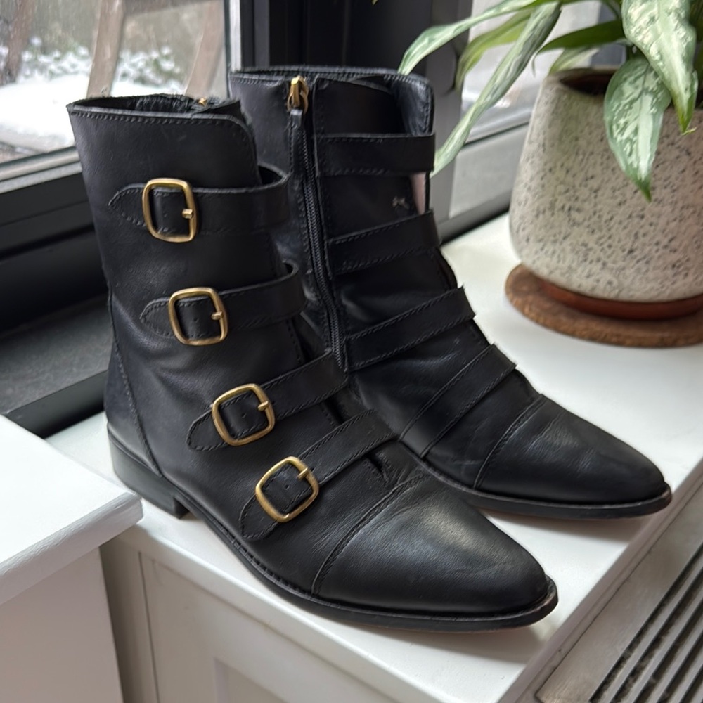 Women's Black Buckle Ankle Boots